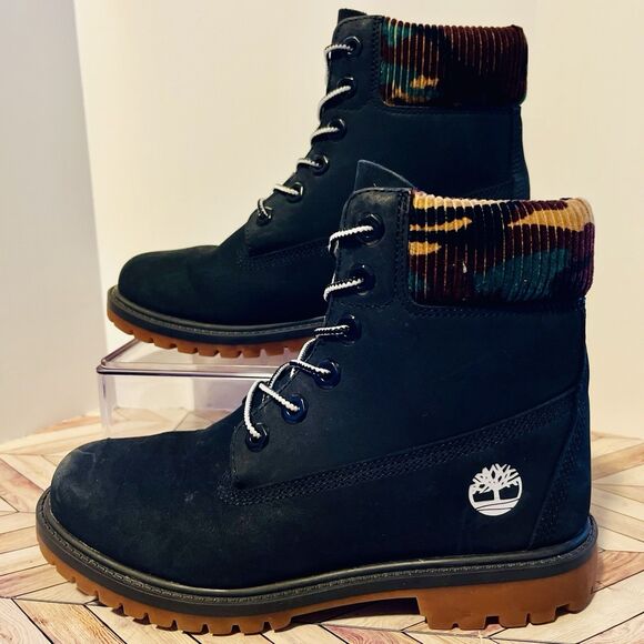 Timberland 6" Heritage Warm Lined Women's 5.5 Boot Black Camo Waterproof A2M7T - Picture 2 of 10